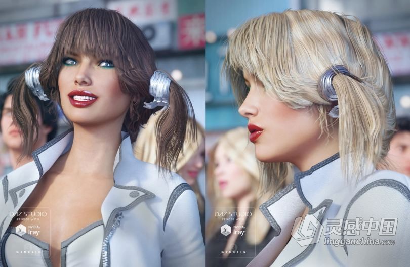 经典可爱年轻的女生发型3D模型合辑 Gully Hair for Genesis 3 Female(s)  福风灵感网 www.ffidea.com