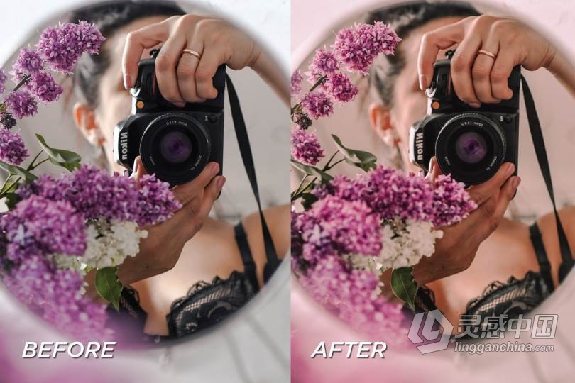 INS风时尚玫瑰粉色调人像LR预设+移动APP调色滤镜  5 Rose Pink Lightroom Presets  福风灵感网 www.ffidea.com