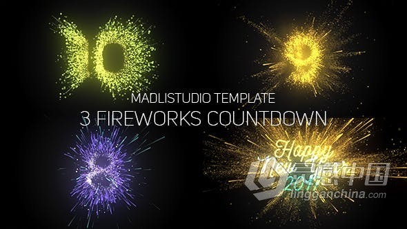 制作烟花数字动画倒计时视频片头效果 AE模板 AE工程文件 Fireworks Countdown  福风灵感网 www.ffidea.com
