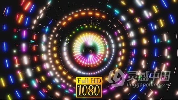 闪烁迪斯科灯光五颜六色霓虹灯隧道动画VJ背景视频素材 Neon Life HD  福风灵感网 www.ffidea.com