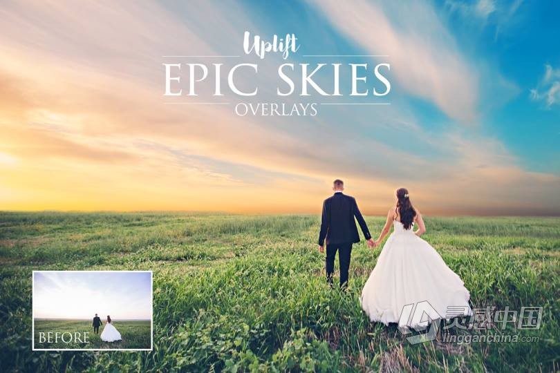 一键换天空-婚纱大片替PS动作+教程 EPIC Skies Cloud Overlays Action  福风灵感网 www.ffidea.com