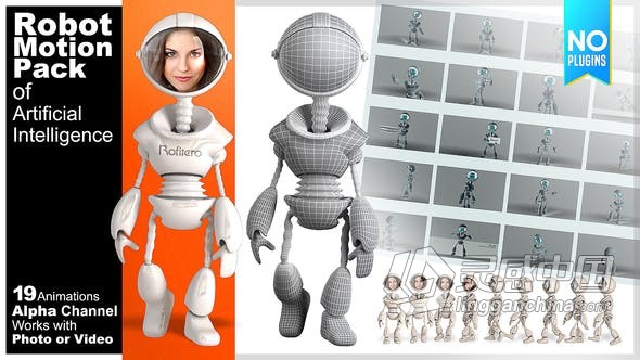 AE模板 19组人工智能机器人运动动画包头部可换头像照片 AE工程 AE文件  福风灵感网 www.ffidea.com
