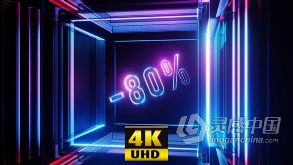 视频素材 霓虹灯立方体玻璃场景80％打八折扣VJ循环动画4K视频素材  福风灵感网 www.ffidea.com