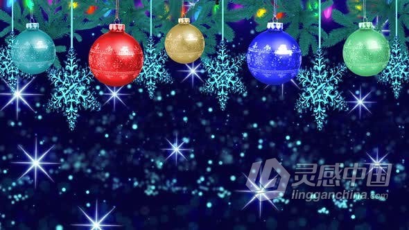 视频素材 圣诞节活动主题背景视频球雪花叶子装饰元素视频素材  福风灵感网 www.ffidea.com