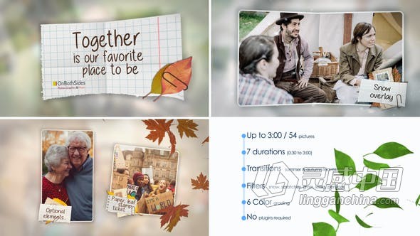 AE模板 树叶飘动展开折纸照片动画幻灯片相册视频制作 AE工程 AE文件  福风灵感网 www.ffidea.com