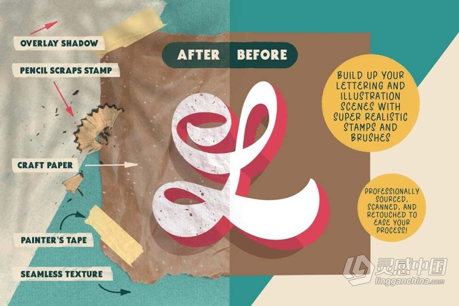 最终Procreate怀旧纸张撕纸插图背景画笔合集  福风灵感网 www.ffidea.com