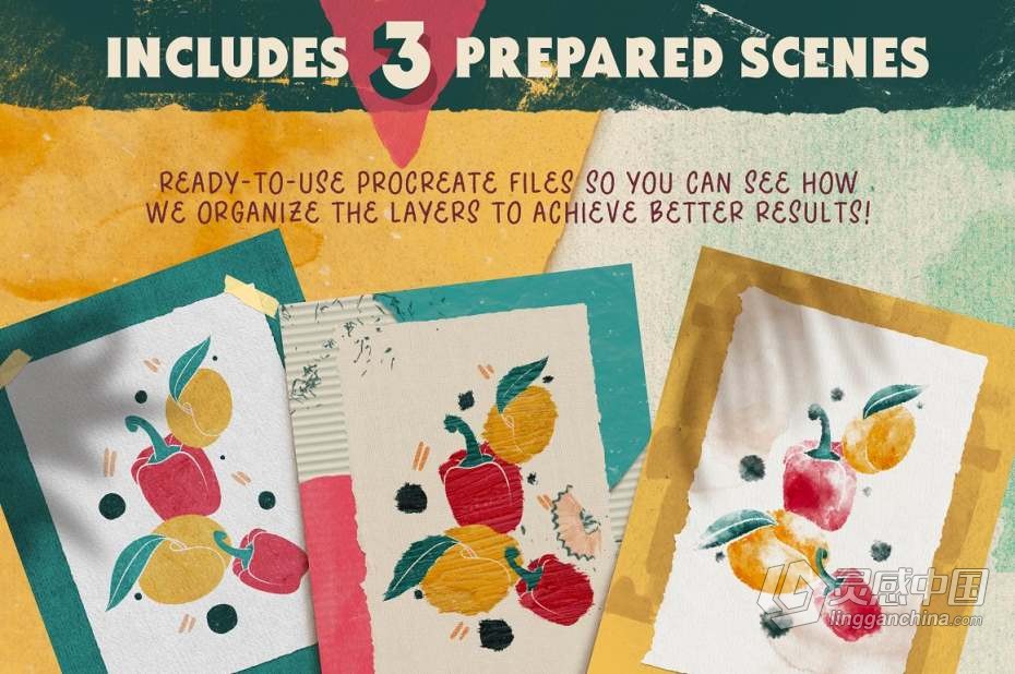 最终Procreate怀旧纸张撕纸插图背景画笔合集  福风灵感网 www.ffidea.com