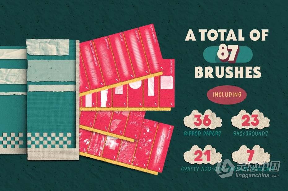 最终Procreate怀旧纸张撕纸插图背景画笔合集  福风灵感网 www.ffidea.com