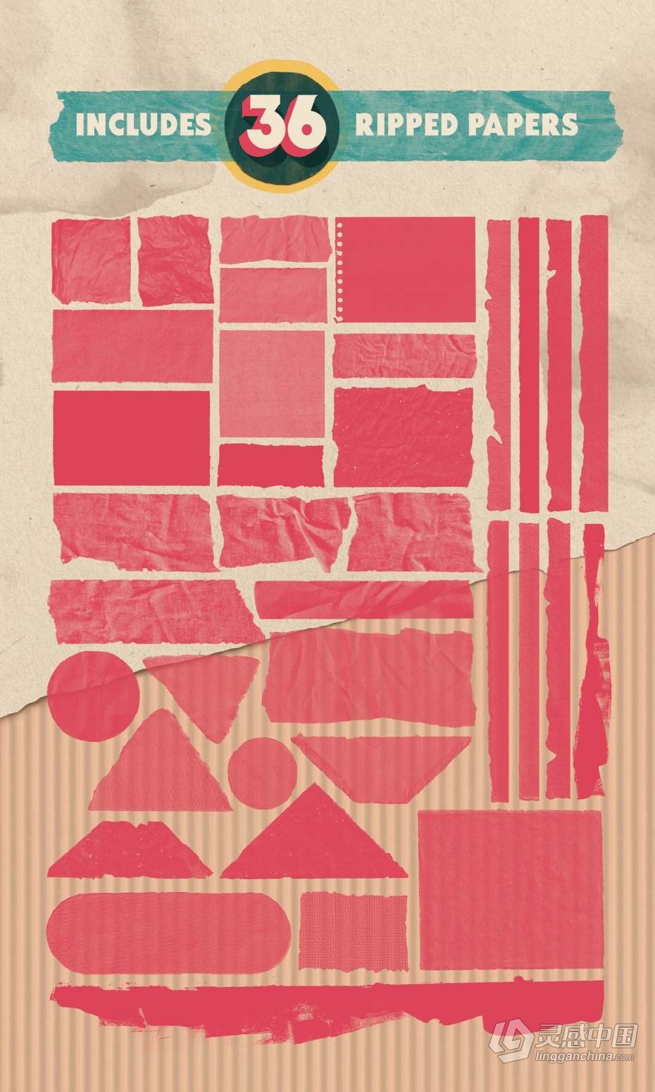 最终Procreate怀旧纸张撕纸插图背景画笔合集  福风灵感网 www.ffidea.com