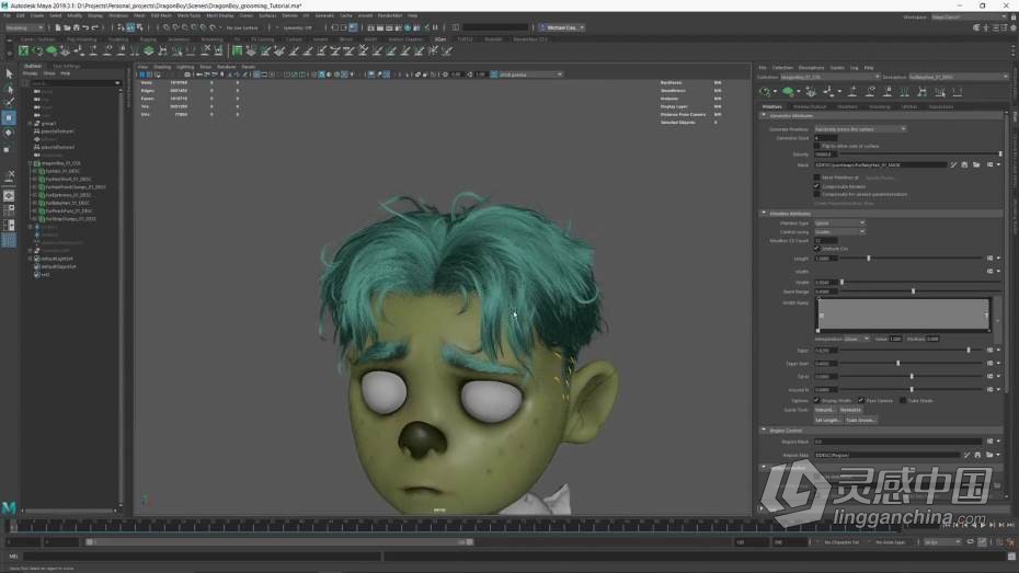 Maya教程 Maya中XGen角色毛发实例制作大师级教程  福风灵感网 www.ffidea.com
