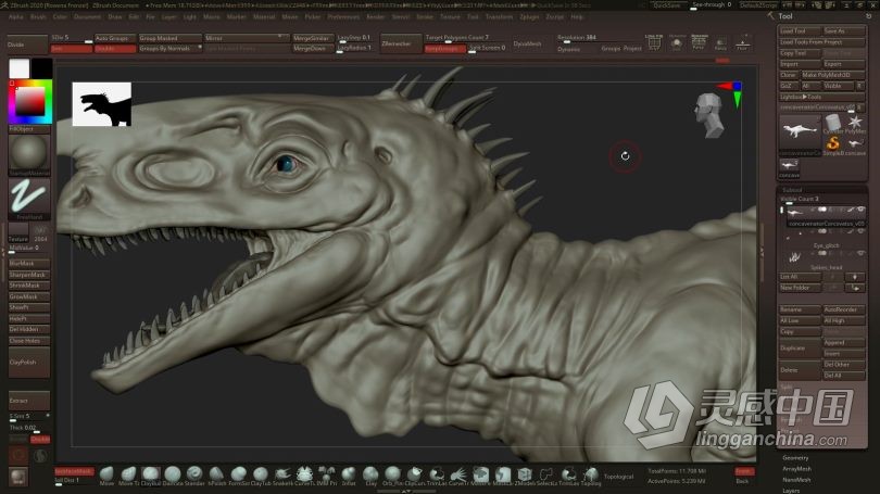 Zbrush教程 Zbrush逼真恐龙雕刻建模与贴图完整制作工作流程视频教程  福风灵感网 www.ffidea.com