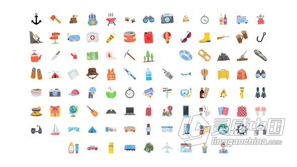 AE模板 100个度假旅行图标动画 AE工程 AE文件  福风灵感网 www.ffidea.com