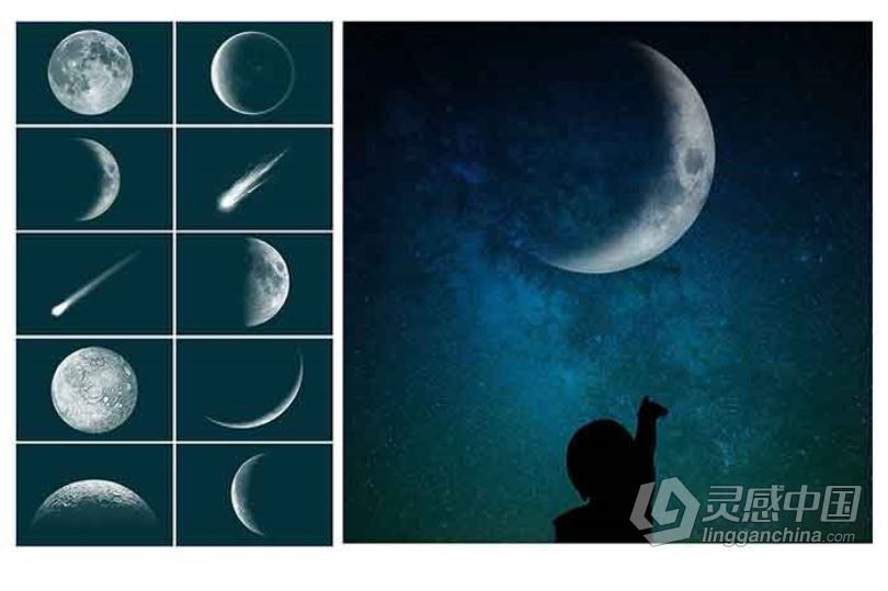 高清夜空天体银河和月亮风光摄影后期叠加合成素材  福风灵感网 www.ffidea.com