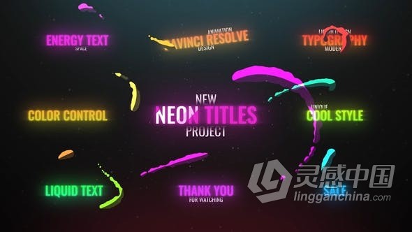 达芬奇模板 9个霓虹灯液体图形动画文字标题视频字幕 DaVinci Resolve模板 工程 文件  福风灵感网 www.ffidea.com