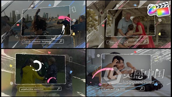 FCPX插件 制作涂鸦元风格素动画甜美幻灯片视频相册模板  福风灵感网 www.ffidea.com