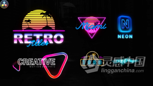 达芬奇模板 创意霓虹灯发光效果文字标题视频字幕6种 DaVinci Resolve模板 工程 文件  福风灵感网 www.ffidea.com