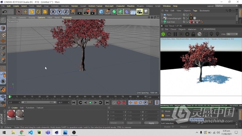 C4D与Octane逼真自然树场景实例制作视频教程 How to make an Easy Realistic Nature Tree Scene in Cin  福风灵感网 www.ffidea.com