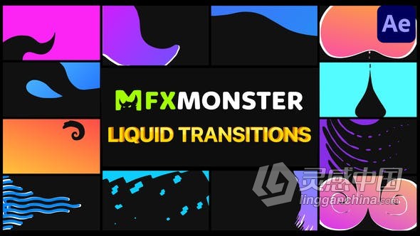 AE模板 手绘和逐帧动画平滑飞溅波浪状液体过渡效果 AE工程 AE文件  福风灵感网 www.ffidea.com