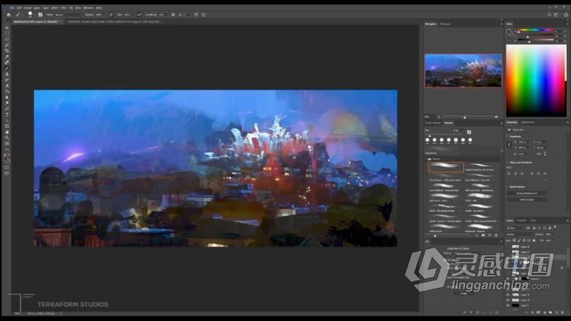 绘画教程 天空之城概念艺术数字绘画流程视频教程  福风灵感网 www.ffidea.com