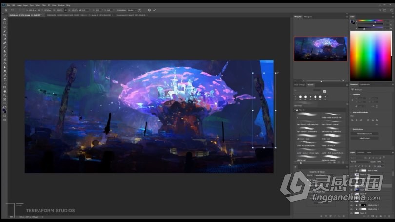 绘画教程 天空之城概念艺术数字绘画流程视频教程  福风灵感网 www.ffidea.com