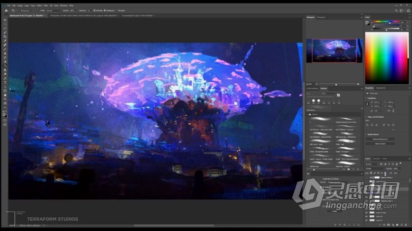 绘画教程 天空之城概念艺术数字绘画流程视频教程  福风灵感网 www.ffidea.com