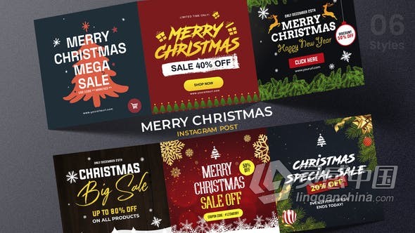 AE模板 圣诞节快乐社交媒体活动主题宣传模板短视频 AE工程 AE文件下载  福风灵感网 www.ffidea.com