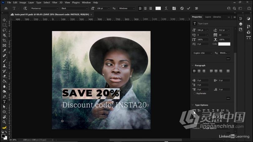 PS教程 PS创建社交媒体资产素材合成海报视觉效果工作流程视频教程  福风灵感网 www.ffidea.com