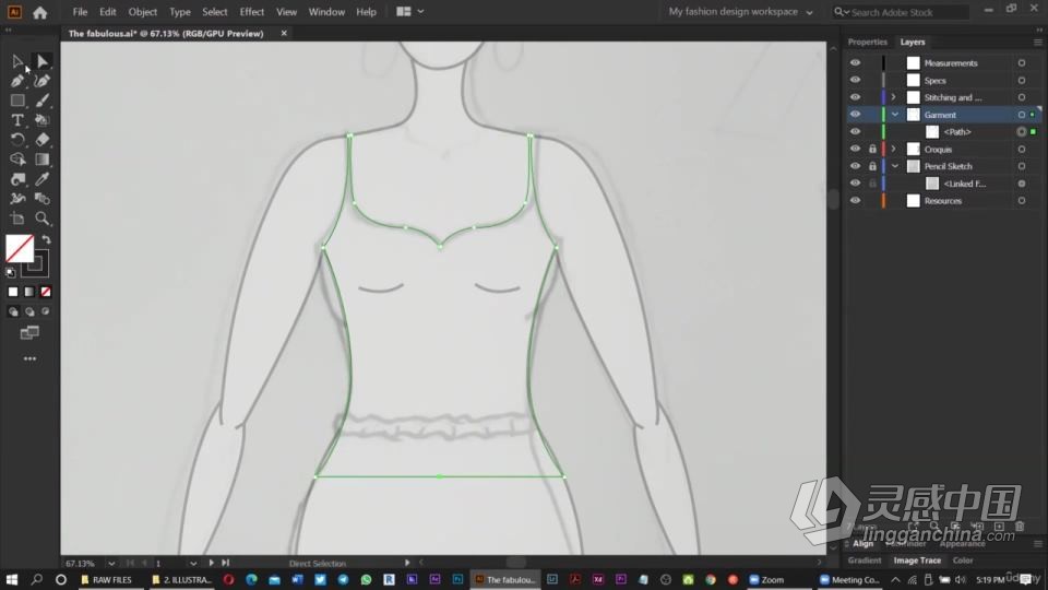 AI初学者时装设计草图到矢量插图创作过程工作流程视频教程  福风灵感网 www.ffidea.com
