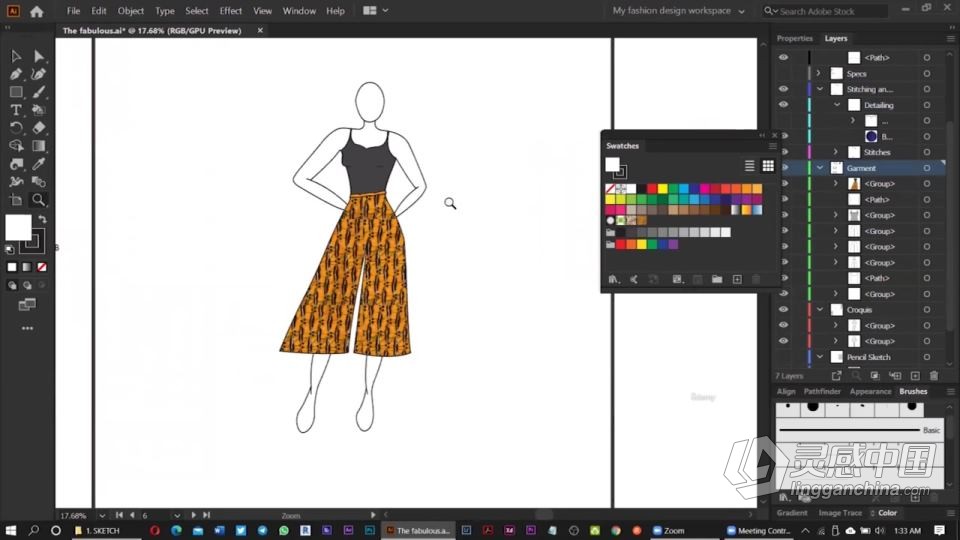 AI初学者时装设计草图到矢量插图创作过程工作流程视频教程  福风灵感网 www.ffidea.com