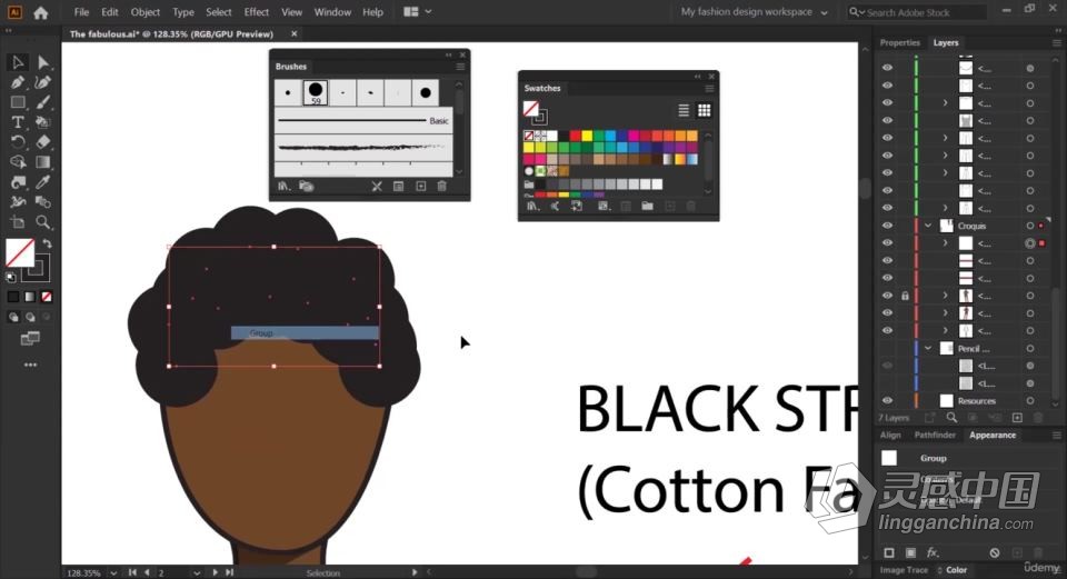 AI初学者时装设计草图到矢量插图创作过程工作流程视频教程  福风灵感网 www.ffidea.com