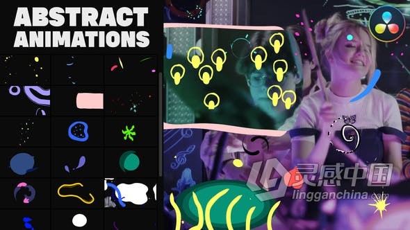 达芬奇模板-艺术风格液体涂鸦斑点几何线条抽象元素手绘动画贴纸 Abstract Elements for DaVinci Resolve  福风灵感网 www.ffidea.com
