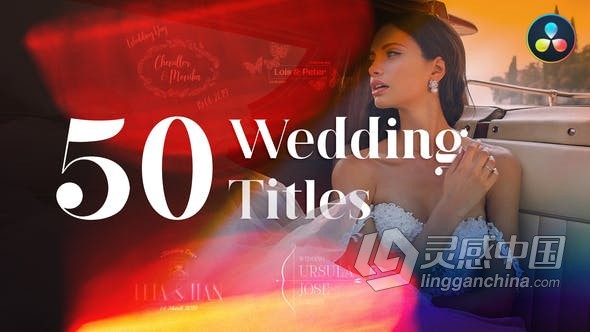 达芬奇模板-50个现代经典华丽优雅的婚礼标题浪漫徽章制作周年庆典婚礼请柬 50 Wedding Titles For DaVinci Resolve  福风灵感网 www.ffidea.com