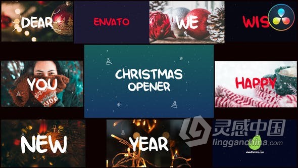 达芬奇模板-时尚快乐圣诞新年节日文字动画落雪元素庆祝活动揭幕战 Christmas Opener DaVinci Resolve  福风灵感网 www.ffidea.com