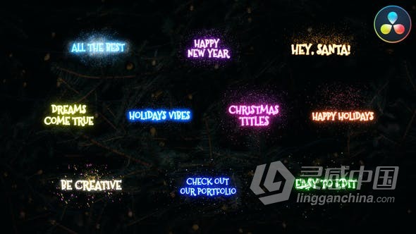 达芬奇模板-炫彩魔法粒子火花动画标题制作独特节庆晚会新年活动邀请视频 Christmas Magic Titles DaVinci Resolve  福风灵感网 www.ffidea.com