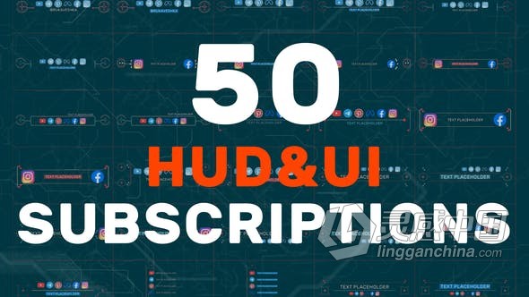 PR模板-50 HUD UI Subscriptions全息技术标题科技字幕  福风灵感网 www.ffidea.com