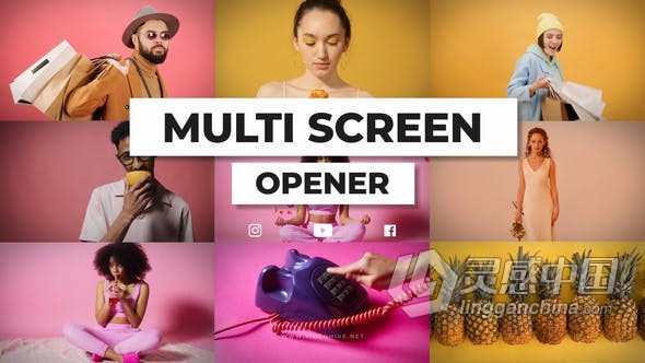 AE模板-动态多屏幕视频墙快时尚生活方式现代品牌宣传宣传片头 Dynamic Multi Screen Opener  福风灵感网 www.ffidea.com