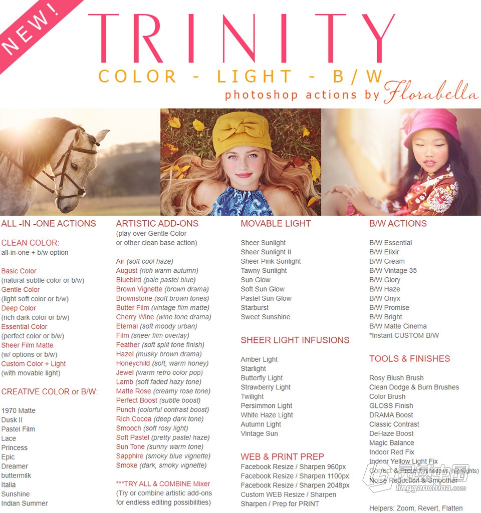 国外大师级儿童摄影后期调色PS动作（附全套视频教程） Florabella TRINITY Photoshop Actions  福风灵感网 www.ffidea.com