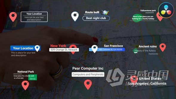 DR达芬奇模板-带地图位置标记指针路径动画标题适合旅行主题视频演示工程文件下载  福风灵感网 www.ffidea.com