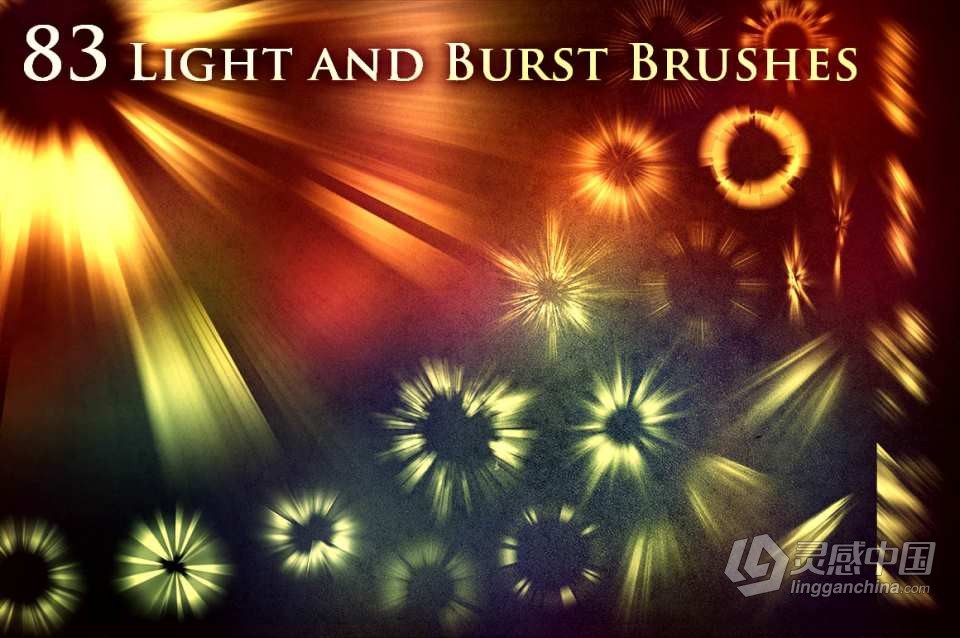 83种自然光线放射光爆裂光线艺术效果PS笔刷 83 Light and Burst Brushes  福风灵感网 www.ffidea.com