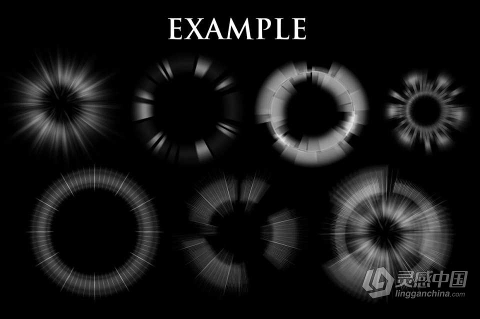 83种自然光线放射光爆裂光线艺术效果PS笔刷 83 Light and Burst Brushes  福风灵感网 www.ffidea.com