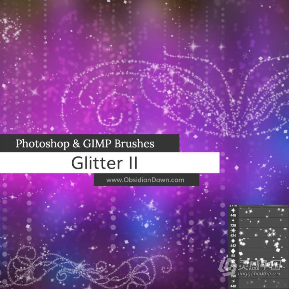 【PS笔刷】100多种微光和闪光画笔包PS笔刷 Glitter Glimmer PS Brushes  福风灵感网 www.ffidea.com