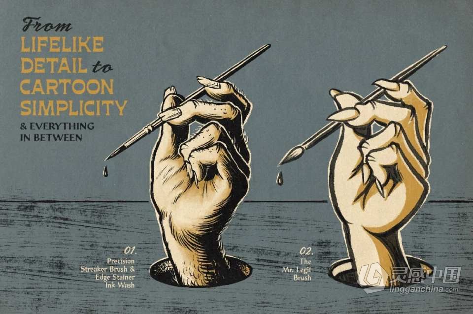 【PS笔刷】130个复古仿旧水墨画笔笔触PS笔刷 The Rusty Nib for Photoshop  福风灵感网 www.ffidea.com