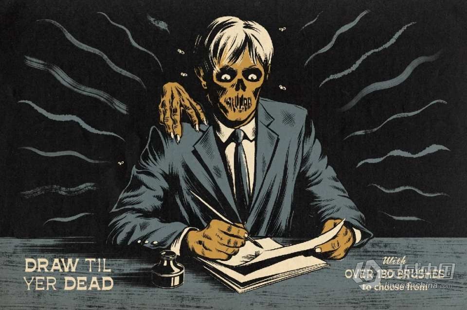 【PS笔刷】130个复古仿旧水墨画笔笔触PS笔刷 The Rusty Nib for Photoshop  福风灵感网 www.ffidea.com