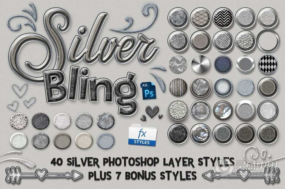 【PS样式】40款高端银质与彩虹星光PS图层样式 Silver Bling Photoshop Layer Styles  福风灵感网 www.ffidea.com
