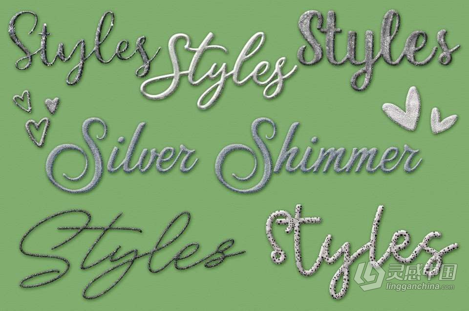 【PS样式】40款高端银质与彩虹星光PS图层样式 Silver Bling Photoshop Layer Styles  福风灵感网 www.ffidea.com