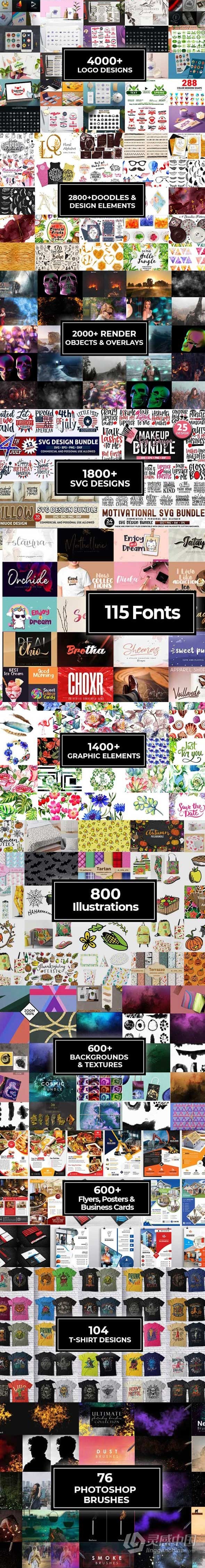 16000+商业设计贴图插画矢量图形标志艺术元素合集包 The Big Bang Design Bundle (16000+ iTems)  福风灵感网 www.ffidea.com