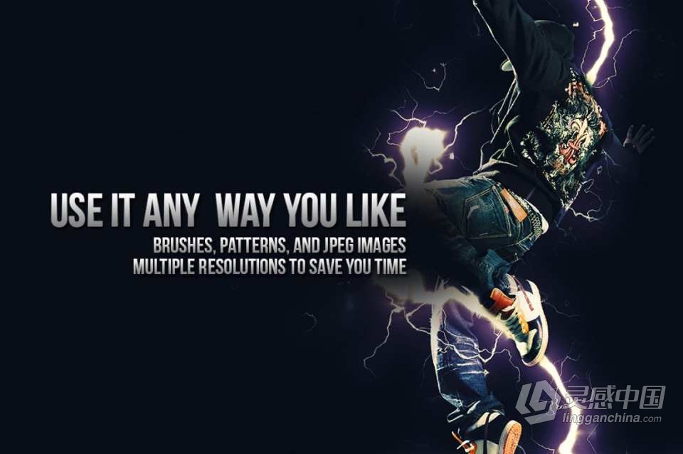 【PS笔刷】电流闪电电脉通雷击效果PS笔刷 180 Electrifying Lightning Strikes  福风灵感网 www.ffidea.com
