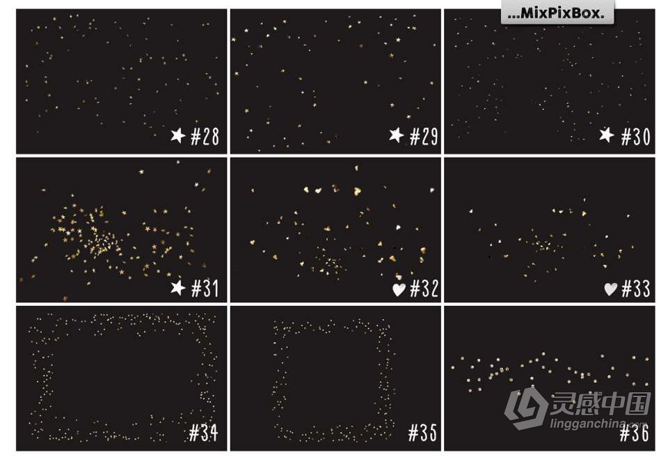 36张闪光五彩纸屑节日派对环境氛围增强PNG图片素材 Golden Confetti Photo Overlay  福风灵感网 www.ffidea.com