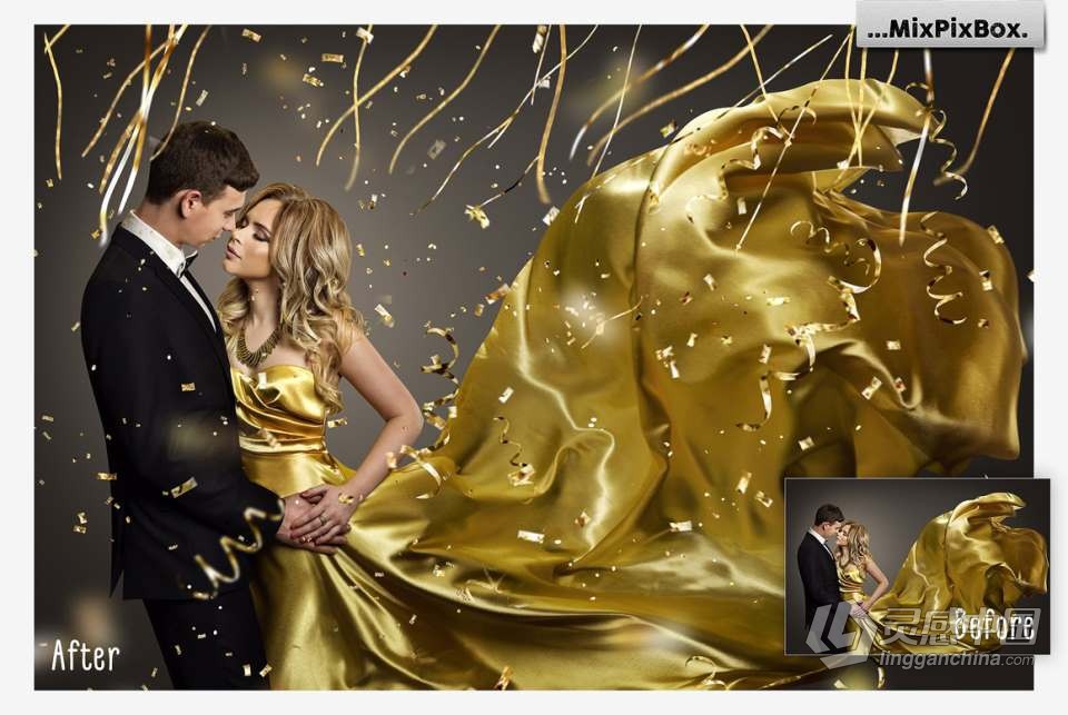 36张闪光五彩纸屑节日派对环境氛围增强PNG图片素材 Golden Confetti Photo Overlay  福风灵感网 www.ffidea.com