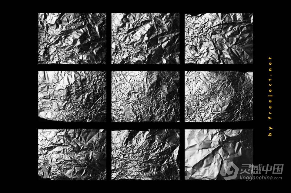 18张皱巴巴的锡箔纸褶皱纹理设计合成素材 15+ Crumpled Foil Texture  福风灵感网 www.ffidea.com